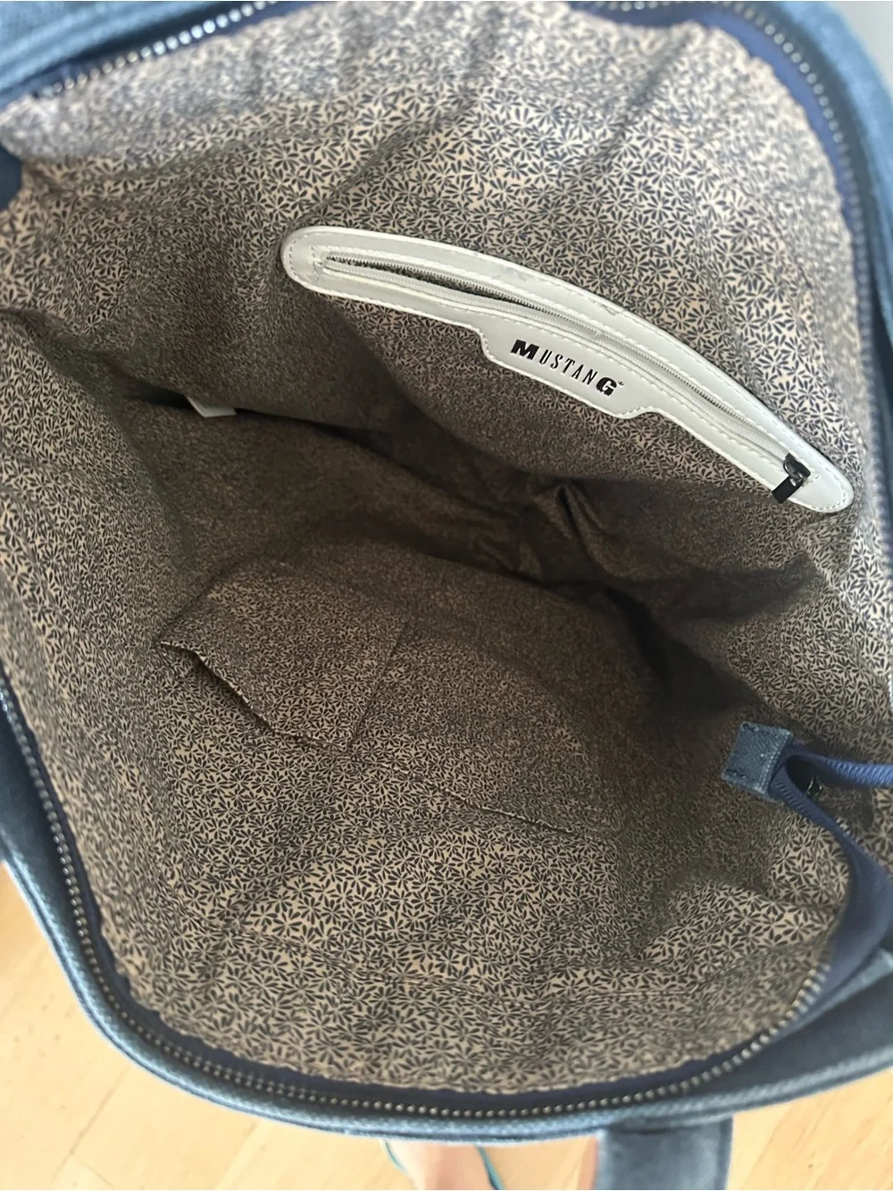Canvas Messenger Tote in Blue with Brown Straps